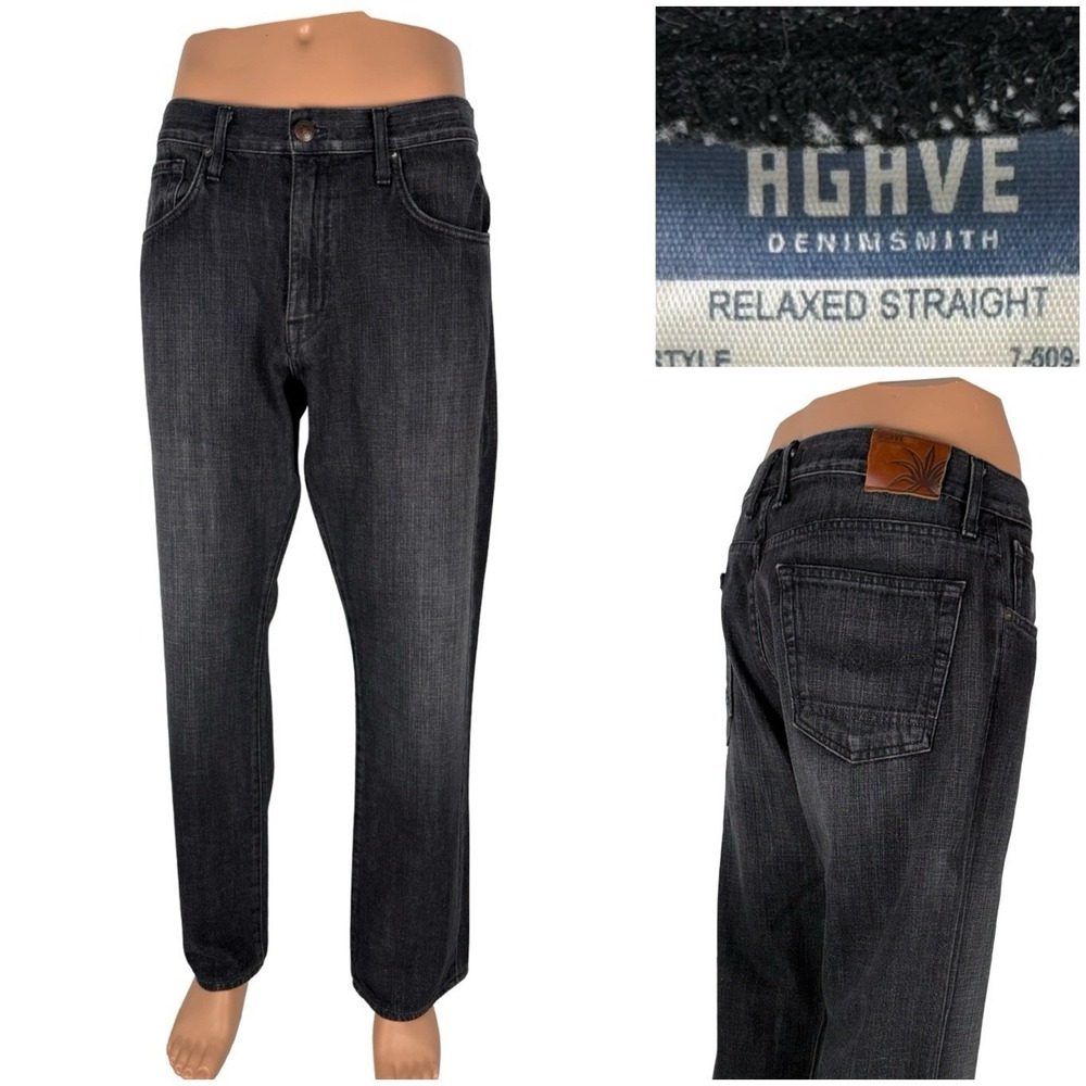 Agave Mens Jeans 36 Waterman Relaxed Straight Made In USA Inseam 31" Black Gray